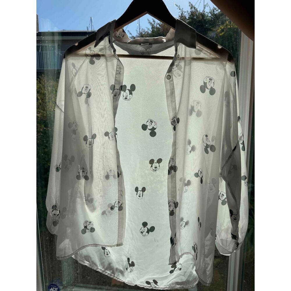 Disney Mickey Mouse Sheer Chiffon Cover Up Shirt Size Medium Oversized Summer